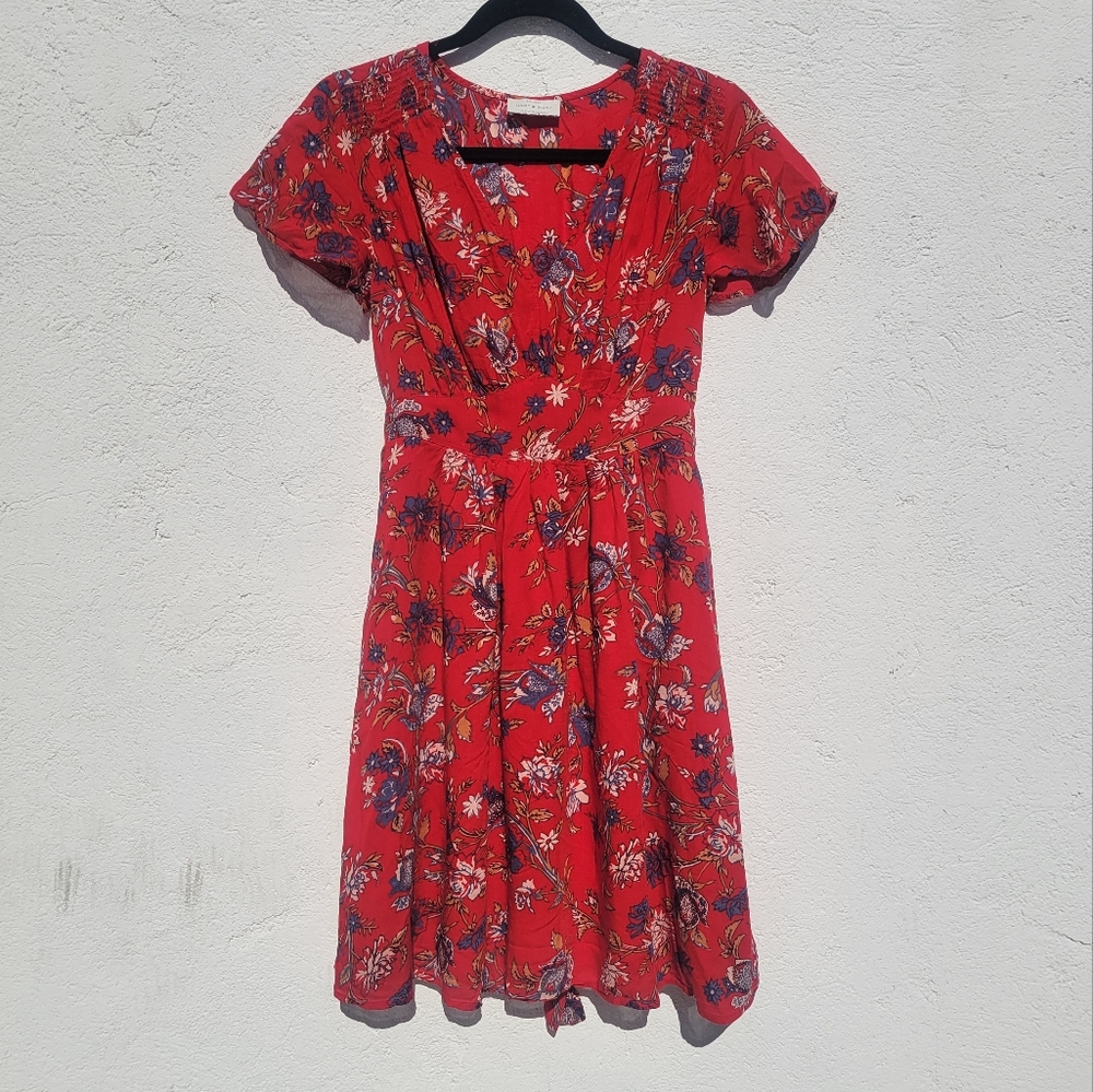 Lucky Brand Short Sleeve Floral V Neck Mini Dress Size S